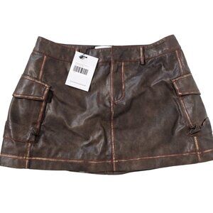 NWT Princess Polly Brown Faux Leather Mini Skirt SZ 4 Boho Style